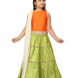 Aarika Kids Orange & Green Solid Lehenga, Choli with Dupatta-image-43