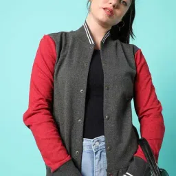 Campus Sutra Grey Cotton Color-Block Bomber Jacket-picture-13