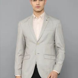 Louis Philippe Grey Slim Fit Striped Blazers-image-12