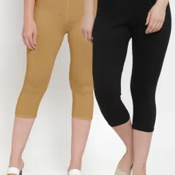 Gracit Black & Beige Mid Rise Capris - Pack Of 2-image-73
