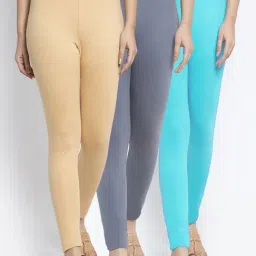 Gracit Grey & Skin Mid Rise Leggings - Pack Of 3-image-36