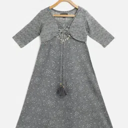 READIPRINT FASHIONS Kids Grey Floral Print Full Sleeves Gown-image-98