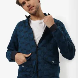 Campus Sutra Blue & Black Cotton Regular Fit Self Pattern Jacket-picture-6