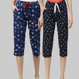 Kryptic Navy & Blue Printed Pure Cotton Elasticated Waist Band Regular Fit Pyjamas - Pack of 2-image-70