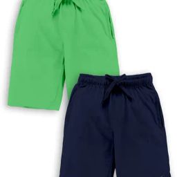 Kiddopanti Kids Green & Navy Solid Shorts (Pack Of 2)-image-81