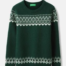 United Colors of Benetton Boys Green Cotton Wool Blend Textured Sweater-image-30