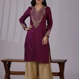 W Pink Viscose Embroidered Full Sleeves Kurta-image-40