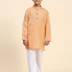 Pro-Ethic Style Developer Kids Peach Self Design Full Sleeves Kurta with Pyjamas-picture-14