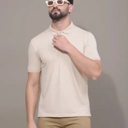 Crimsoune Club Beige Blended Slim Fit Solid Polo T-Shirt-image-31