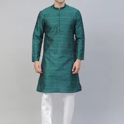 MANQ Men Teal Kurta with Pyjamas-20