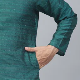 MANQ Men Teal Kurta with Pyjamas image 4