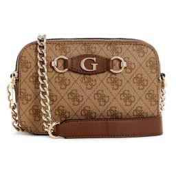 Guess Latte Logo Brown Printed Izzy Crossbody Camera Bag-32