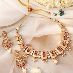 Rubans Gold Kundan Necklace & Earring Sets-picture-24