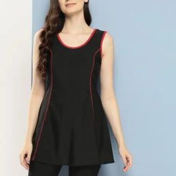 Aarika Black Nylon Solid Sleeveless Swimsuit-picture-3