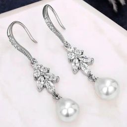 Peora Silver Plated Cubic Zirconia & Pearl Studded Drop Earrings-image-14