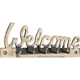 ALONE LOCKS Antique Gold Metal Welcome 5 Key Hooks for Wall Wood Key Chain Organizer-image-43