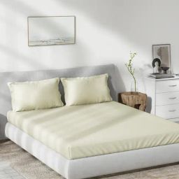 DDECOR Live beautiful Beige Cotton 180 TC King Fitted Bedsheet with 2 Pillow Covers-image-74