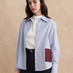 RAREISM Blue Cotton Striped Long Sleeves Shirt-image-38