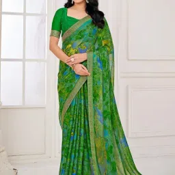 Saree Mall Green Chiffon Self Saree with Blouse Piece-image-94