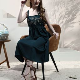 Boho By Athena Floral Embroidered Linen A-Line Midi Dress-image-99