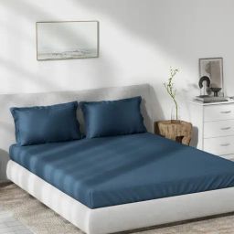 DDECOR Live beautiful Blue Cotton 180 TC King Fitted Bedsheet with 2 Pillow Covers-image-44