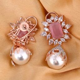 Saraf RS Jewellery Royal Pink Pearl studded drop Earrings-image-67