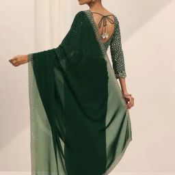 Libas Green Saree with Unstitched Blouse image 2