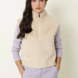 RAREISM Beige Polyester Solid Sleeveless Sweater-image-94