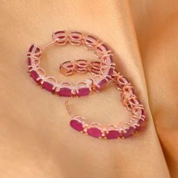 Saraf RS Jewellery Hoops Rose Gold Plated Pink Round Earrings-image-52