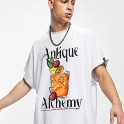 Bewakoof White Cotton Square Fit Graphic T-Shirt-image-2