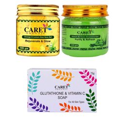 CARET ORGANIC Set Of 3 Aloevera Gel With Neem Aloevera Gel & Glutathione Vitamin C Soap-14