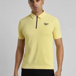 Reebok Yellow Polyester Slim Fit Solid Polo T-Shirt-image-98