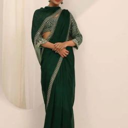 Libas Green Saree with Unstitched Blouse-image-75