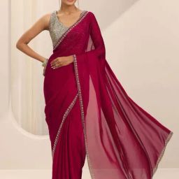 Libas Red Saree with Unstitched Blouse-image-14