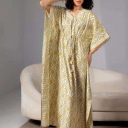 Libas Yellow Cotton Printed Kaftan-image-15