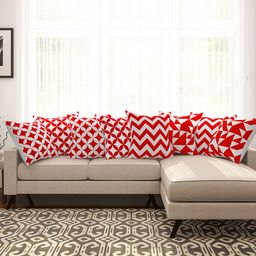 SEJ by Nisha Gupta Red & White Set of 8 16'' x 16'' Square Cushion Covers-5