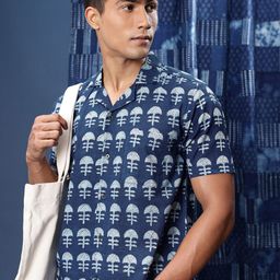 Taavi Block Print Legacy Opaque Ethnic Motifs Printed Pure Cotton Casual Shirt-image-39