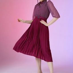 Krunal Raiyani Chevron Printed Georgette Fit & Flare Midi Dress-picture-0