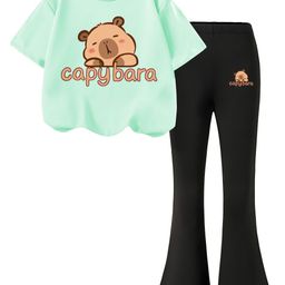 YK Girls Printed Round Neck T-Shirt With Trouser-image-57