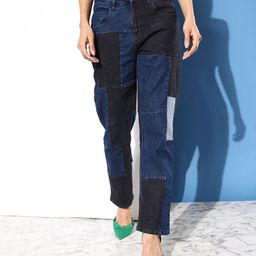 Kook N Keech Women Cool Blue Straight Fit Colourblocked Stretchable Upgraded denims Jeans-image-46