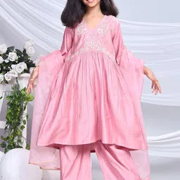 misbis Girls Embroidered Regular Sequinned Kurta with Palazzos & With Dupatta-picture-2