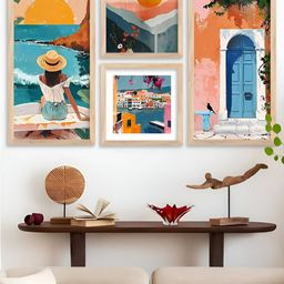 Kotart Blue & Orange 4 Pieces Abstract Printed Wooden Portrait Wall Arts-picture-10
