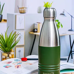 Servewell Green & Steel Stainless Steel Printed Double Wall Vacuum Water Bottle - 500 ml-image-4