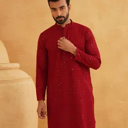 SOJANYA Men Embroidered Regular Sequinned Pure Cotton Kurta with Churidar-picture-35