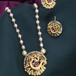 Anouk Gold-Plated Cubic Zirconia-Studded & Beaded Jewellery Set-image-14