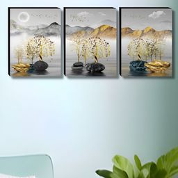 Myntra Elegant Homes Grey & Gold-Toned 3 Pieces Tree Floral & Botanical Wall Art-7