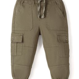 Babyhug Cotton Spandex Full Length Solid Color Trouser - Olive-image-73