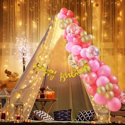 Zyozi Cabana Tent Birthday Decorations Set Tent Birthday Decorations Kit Pink and Gold  - Pack Of 37-image-99