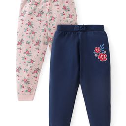 Babyhug Cotton Knit  Full Length Lounge Pant Floral Print Pack of 2 - Multicolour-image-48