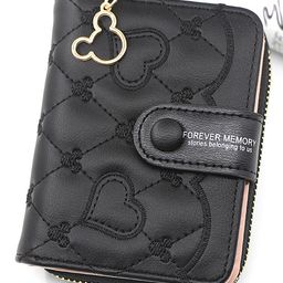 SYGA Women'S Short Zipper Buckle Heart Shaped Wallet with Key Chain, Cute for Girls Pu Leather Wallet Coin & Card Purse(Mickey Black)-46